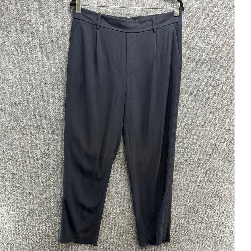 Vince Womens Navy Blue Pleated Tapered Pull On Trousers Pants Size L